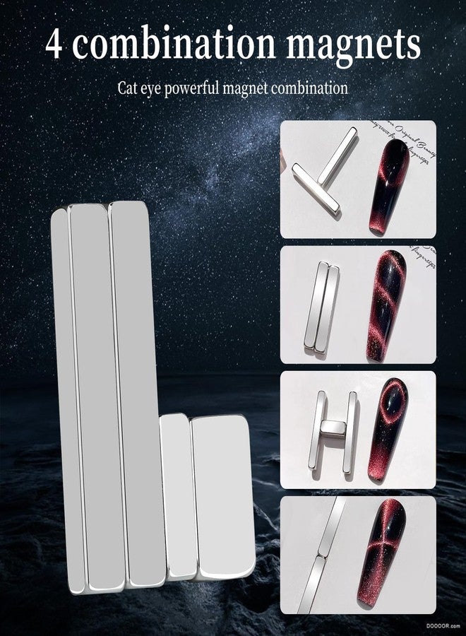 Heemeei Cat Eye Magnet for Nails - 5 Pcs Double-Ended Cylindrical Strong Set, Super Long Polish Pens, Stick for 3D Gel Polish, Home DIY, Salon, Studio - Silver - Image 4